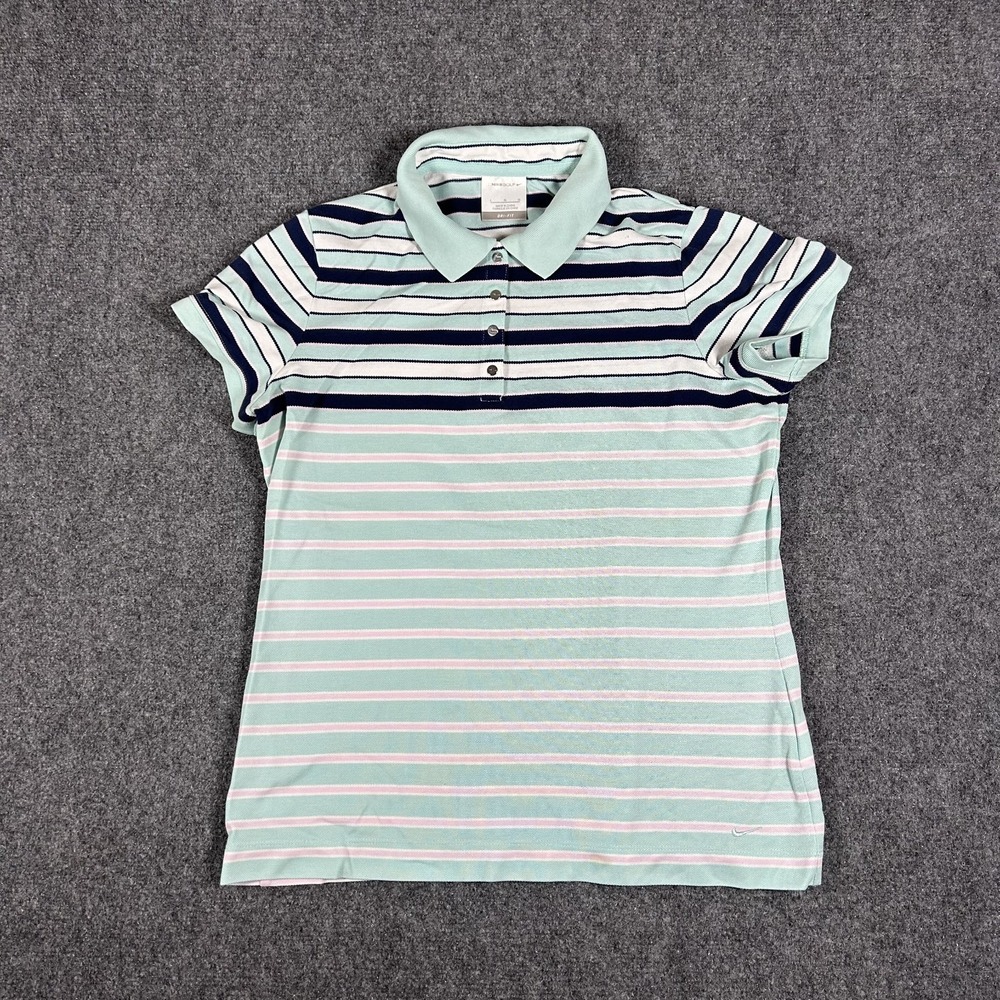 Nike Golf Polo Shirt Womens Large Striped Polo Performance Dri-fit #2508